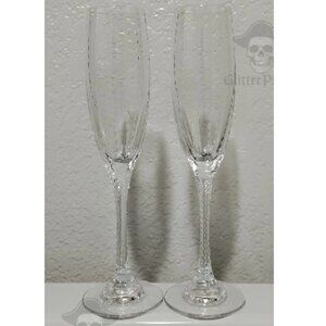Set of 2 Fabergé Atelier Bristol Crystal 10" Champagne Flutes | Signed | MINT